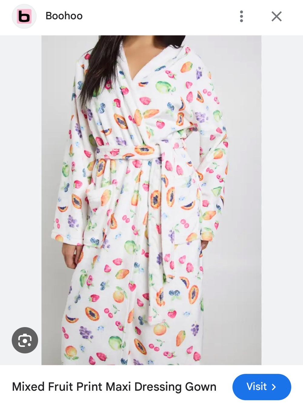 Boohoo White Fruit Print bath robe!